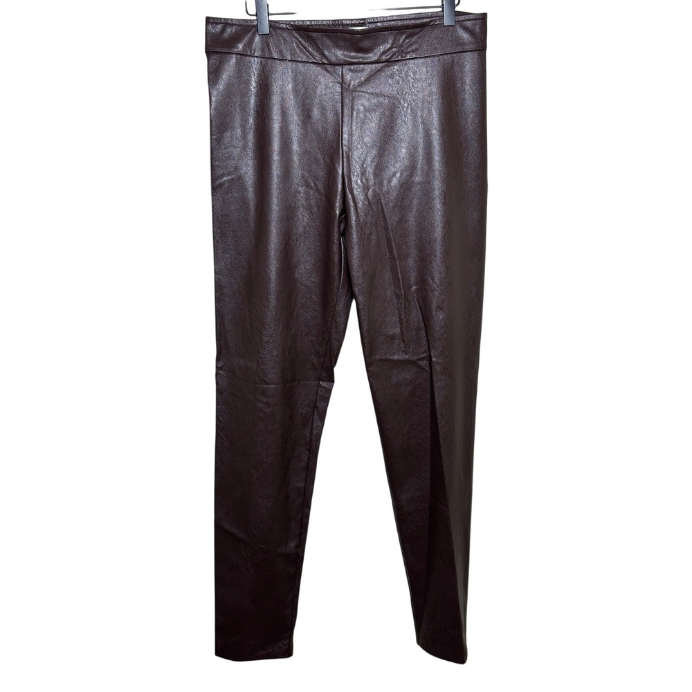 Avenue Montaigne Brown Pleather‎ Pull On Stretch Slim Leggings Pants Women 12